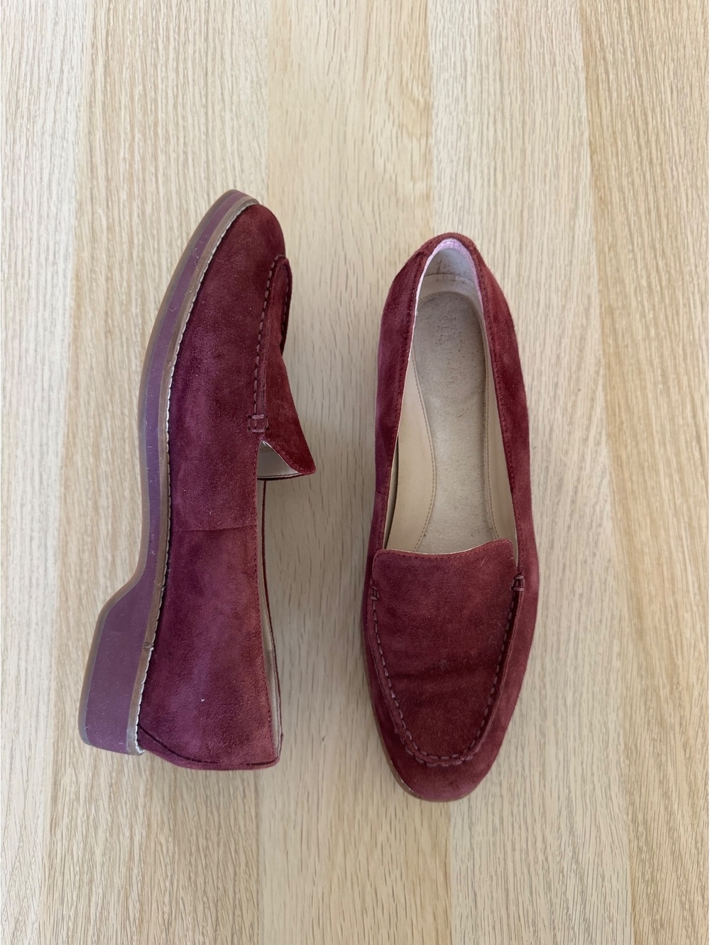 Cole Haan Burgundy Suede Loafers with Low Heel, Size 8.5